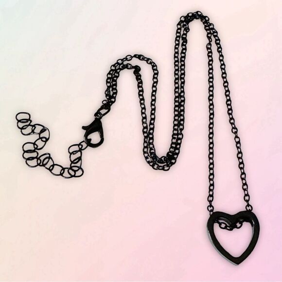 Hollow Heart, Trendy Black Coated Metal Necklace - Picture 1 of 15